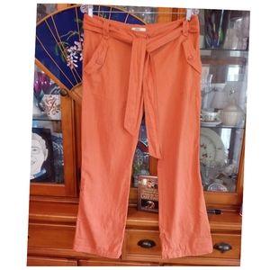 Airy Chic Essential Orange Linen Minimalist Size Large Pants Pockets Sach/Belt●